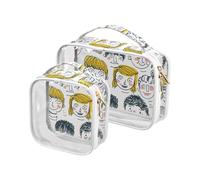 sanluoli Confezione da 2 trasparenti divertenti volti disegnati a mano dei giovani grande borsa da toilette TSA approvato multifunzionale borsa organizer per trucco borsa da viaggio essenziale