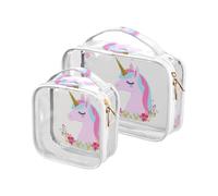 sanluoli Confezione da 2 trasparenti fiori colorati unicorni sogno appeso viaggio toilette TSA approvato impermeabile viaggio trucco borse aeroporto Airline Compliant, fiori colorati unicorni sogno
