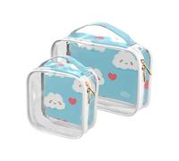sanluoli Confezione da 2 trasparenti Happy Valentine's Day Heart Cartoon Cloud Blue mens articoli da toeletta viaggio TSA approvato riutilizzabile viaggio borse trucco rasatura essenziale