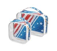 sanluoli Confezione da 2 trasparenti Independence Day Red e Blue Stars mens toilette viaggio TSA approvato borsa riutilizzabile viaggio cosmetico aeroporto compagnia aerea conforme, Giorno