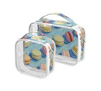 sanluoli Confezione da 2 trasparenti Macron Food Blue Art Painting trasparente da viaggio da toilette TSA approvato borsa multifunzionale da viaggio cosmetica aeroporto compagnia aerea conforme