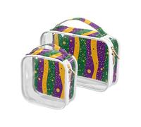 sanluoli Confezione da 2 trasparenti Mardi Gras Carnevale Viola Verde appeso viaggio toilette TSA approvato impermeabile viaggio trucco borsa Airport Airline Compliant, Mardi Gras Carnevale viola