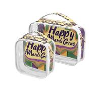 sanluoli Confezione da 2 trasparenti Mardi Gras Carnevale Viola Verde da appendere articoli da toeletta da viaggio TSA approvato riutilizzabile borsa organizer per trucco Kit da barba da uomo, Mardi