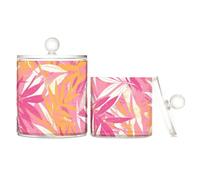 sanluoli Contenitore in plastica trasparente color pesca con foglia oro con coperchio, elementi essenziali per il bagno, contenitori decorativi per cotton fioc, tamponi di cotone, filo interdentale
