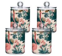 sanluoli Contenitore in plastica trasparente con coperchio, motivo foreste di fenicotteri, contenitori decorativi per tamponi di cotone, bastoncini di cotone, filo interdentale, graffette, fermagli