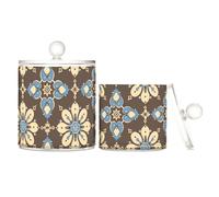 sanluoli Contenitore per alimenti in plastica trasparente con motivo floreale blu su marrone, con coperchio, dispensa, essenziali, contenitore decorativo per cotton fioc, cotton fioc, graffette