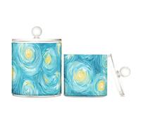 sanluoli Contenitori in plastica trasparente blu e giallo cielo con coperchio Office Essentials Barattolo decorativo per filo interdentale per tamponi di cotone, tamponi di cotone, plettri, graffette