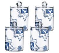 sanluoli Contenitori in plastica trasparente con coperchio, motivo a stelle blu, ideali per il bagno, contenitori decorativi per cotton fioc, tamponi di cotone, filo interdentale, graffette, fermagli