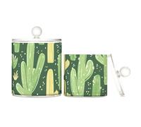 sanluoli Contenitori in plastica trasparente verde cactus con coperchio dispensa Essentials contenitore decorativo per cotton fioc, tamponi di cotone, filo interdentale, graffette, confezione da 2