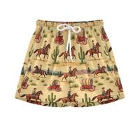 sanluoli Costume da bagno per ragazzi, pantaloncini da bagno elasticizzati con fodera a compressione, Motivo Western Cowboy Cavalli e Cactus, 6 anni