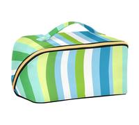 sanluoli Crisp Bright Green Blue Stripe Cosmetici Borse con divisori Grande Borsa Cosmetica Per Le Donne Accessori Da Viaggio