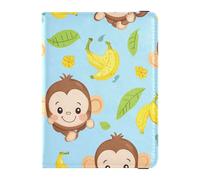 sanluoli Custodia per passaporto in pelle blu con scimmia e banane, custodia per passaporto e tessere, leggera