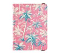 sanluoli Custodia per passaporto in pelle con palma bianca e pesca, custodia protettiva per passaporto, con slot per carte di vaccino, ultra sottile