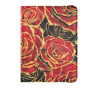 sanluoli Custodia per passaporto in pelle stile retrò con rosa rossa dipinta a olio, custodia per passaporto, badge, carta d'identità, vaccino, portafoglio leggero