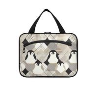 sanluoli Cute Grey Cartoon Penguins appeso borsa trucco con scomparti con gancio, designer pieghevole trucco borsa organizzatore per le donne che viaggiano vacanza bolso de para mujer, carino grigio