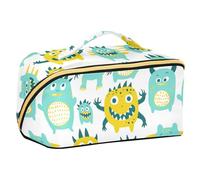 sanluoli Cute Little Monsters Verde Giallo Borsa Cosmetica con divisori Capacità Leggero Viaggio Cosmetici Borsa Accessori Da Viaggio