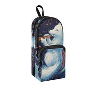 sanluoli Deep Blue Fox Music Nylon 3 scomparti astuccio multiuso ed estetico per cancelleria scolastica organizzatore per insegnanti scuola media 1600 ml