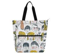 sanluoli Divertente borsa per libri con volti disegnati a mano di giovani per ragazzi ragazze donne borsa della spesa gotica resistente all'acqua riutilizzabile con tasche con cerniera per scuola