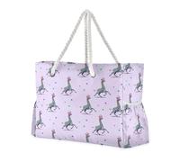 sanluoli Divertente borsa tote con giraffa animale viola verde cuore lavanda robusta lavabile con tasche laterali cerniera Tote Bag con portabicchieri sul lato