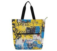sanluoli Doodle Blue Yellow Letters Art Kids Book Tote per bambini ragazzi ragazze, borsa da spiaggia gotica resistente all'acqua per scuola borsa per la spesa con cerniera per scuola, shopping