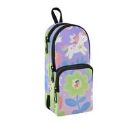 sanluoli Dreamy Girl - Astuccio in nylon a 3 scomparti, con fiori e unicorni, grande capacità, per cancelleria scolastica per infermiere e liceo, 1600 ml