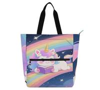 sanluoli Dreamy Unicorns Girl Colorful Kids Book Tote per bambini adulti, gotico robusto ragazze Resuable Shopping Bag con cerniera per scuola e tempo di gioco Arcobaleno forniture scolastiche