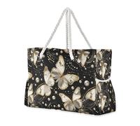 sanluoli Elegante Nero Perla Farfalla Grande Capacità Delle Donne Tote Borse con Tasche Laterali Borsa Per Le Donne per Spiaggia & Scuola &