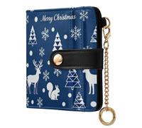 sanluoli Elegante portafoglio pieghevole classico da donna in pelle PU portafoglio per donna ragazza Merry Christmas Animals disegno a linee blu e bianco