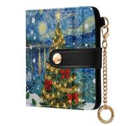 sanluoli Elegante portafoglio pieghevole compatto da donna in pelle PU per ragazze donne signore - Merry Christmas Tree Starry Night