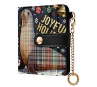 sanluoli Elegante portafoglio pieghevole da donna in pelle PU impermeabile portafoglio per ragazze donne signore-Seal Merry Christmas blu navy