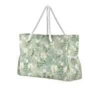 sanluoli Fresh Little Daisy Borsa tote robusta in stile pastorale con cerniera con tasche laterali, borsa da viaggio per piscina, palestra, drogheria e viaggi