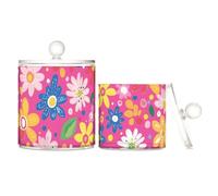 sanluoli Fresh Little Flowers - Contenitori in plastica trasparente con coperchio, ideali per ufficio, per tamponi di cotone, cotone, filo interdentale, graffette, confezione da 2