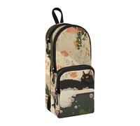 sanluoli Gatto nero che fa la doccia in nylon 3 scomparti astuccio per matite per adolescenti grande capacità astuccio scuola cancelleria per adolescenti elementare 1600 ml