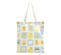 sanluoli Giallo e Blu Orso Fiore Check Pattern Media Canvas Tote robusto Borse di Tela Per Le Donne Drogheria & Farmers Market 40,6 x 38,1 cm scuola essenziale