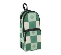 sanluoli Gingham Checkered Jade Cream Nylon 3 Scomparti Grande Astuccio Studio & Multifunzionale Arte Matita Organizzatore di Cancelleria per Preppy Preppy School 1600ml