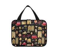 sanluoli Golden Red Buildings Cars Black hangingarge borsa da toilette da viaggio con gancio, designer moda organizzatore cosmetico per papà bagno estuche para maquillaje, rosso dorato, costruzioni