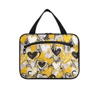 sanluoli Graffiti Art Hearts Yellow hangingarge borsa da toilette da viaggio con gancio, designer chic borsa da viaggio articoli da toeletta per le donne che viaggiano campeggio bolso para maquillaje