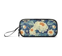 sanluoli Grande astuccio in nylon blu bianco con disegno floreale cavolfiore astuccio ad alta capacità astuccio con cerniera borsa per cancelleria per ufficio insegnante