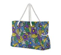 sanluoli Grandi borse di totalizzatore di grande capacità dei fiori viola-blu con le borse delle tasche laterali per il viaggio per la vacanza della palestra di viaggio