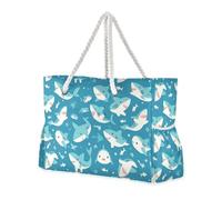 sanluoli Graziosa borsa da donna con squali, con tasche laterali, borsa da viaggio perfetta per viaggi, piscina, nuoto, spiaggia, vacanze
