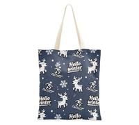 sanluoli Hello Winter Deer Blu e Nero Tote Bags Tela riutilizzabile Borse di Tela Per Le Donne Drogheria & Farmers Market 40,6 x 38,1 cm scuola essenziale