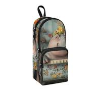 sanluoli Hippo Vintage Vasca Da Bagno Nylon 3 Scomparti Matite Astuccio Scuola Multiuso ed Estetico Astuccio Con Cerniera Cancelleria per Adulti Ufficio 1600ml