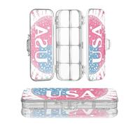 sanluoli Independence Day Heart American Pencil Box Clear Double Layer Pencil Box per Craft Art con scatto e coperchio
