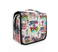 sanluoli Is King Flag Street Pop kit da barba da appendere borsa da viaggio con gancio, borse cosmetiche compatte di design per le donne devono zaino in spalla
