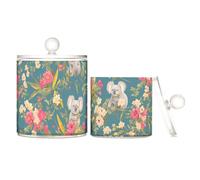 sanluoli Koala Flowers - Contenitore portaoggetti in plastica trasparente con coperchio, per riporre il filo interdentale, decorativo, per tamponi di cotone, cotone, filo interdentale, graffette