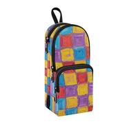 sanluoli Lovely Block Colorato Giallo Rosso Blu Nylon 3 Scomparti Grande Matita Borsa Studio & Astuccio Multifunzionale Per Scuola Superiore Cancelleria Organizzatore per Studenti Scuole Superiori