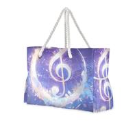 sanluoli Luna e Note Musicali Dreamy Colore Viola Borse Tote Portatile Donne con tasche laterali Weekender Pernottamento per Viaggi Palestra Vacanza