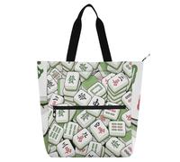 sanluoli Mahjong Borsa tote per libri verdi cinesi per bambini, studenti, adulti, gotica, leggera, riutilizzabile, borsa per la spesa con cerniera per scuola, shopping, viaggi, forniture scolastiche