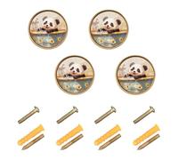 sanluoli Maniglie e pomelli vintage personalizzabili per mobili da vasca da bagno con panda in stile cartone animato, 32 mm, per libreria, confezione da 4
