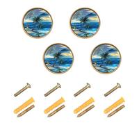 sanluoli Manopole personalizzabili per armadio, motivo alberi di cocco, stelle, oceano, 32 mm, per soggiorno, confezione da 4